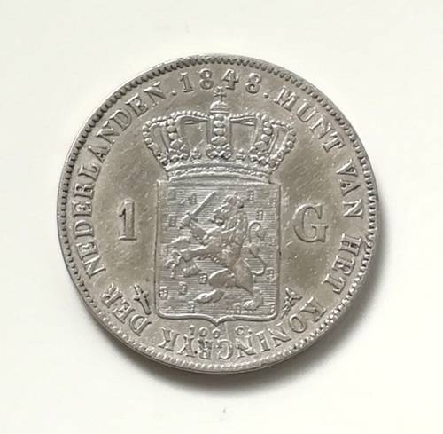 NETHERLANDS 1848 SILVER 1 GULDEN