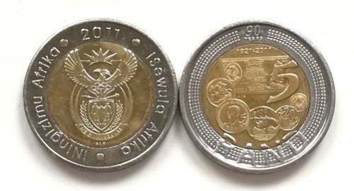 REPUBLIC 2011 5 RAND "90 YEARS" SARB EXCELLENT (18 COINS) **BID PER COIN**