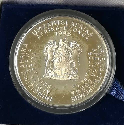 1995 2 RAND 1 OUNCE **SILVER** PROOF COIN "RUGBY"