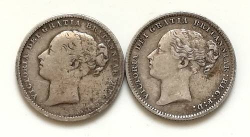 GREAT BRITAIN 1885 + 1887 SILVER SHILLING (2 COINS)