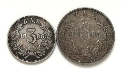 ZAR 1896 3 + 6 PENCE (2 COINS)