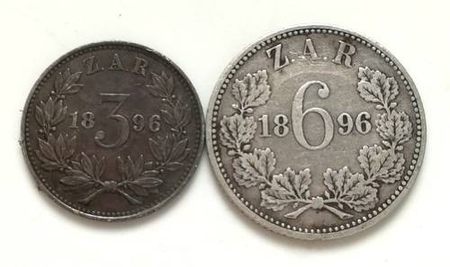 ZAR 1896 3 + 6 PENCE (2 COINS)