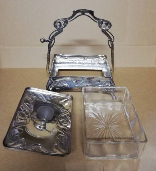 W M F ART NOUVEAU SARDINE SERVERS/DISHES - ORIGINAL GLASS **EXCELLENT** 220MM