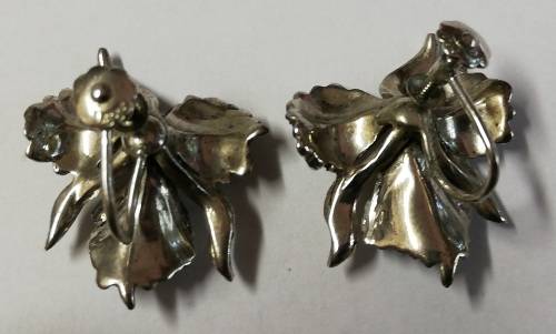 VINTAGE STERLING SILVER MARCASITE ORCHID  EARRINGS 25X20MM SCREW ON