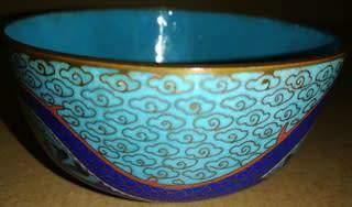 ANTIQUE CHINESE CLOISONNE DRAGON + PEARL BOWL 110X55MM- SOME SMALL NIKS AT TAIL OF DRAGON