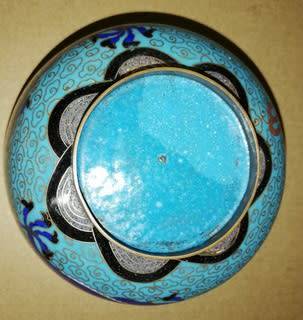 ANTIQUE CHINESE CLOISONNE DRAGON + PEARL BOWL 110X55MM- SOME SMALL NIKS AT TAIL OF DRAGON