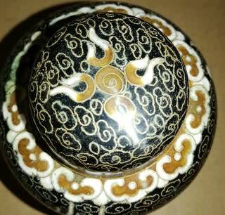 VINTAGE CHINESE CLOISONNE DRAGON + PEARL GINGER JAR AND LID 80X80MM - SOME NIKS SEE PHOTOS