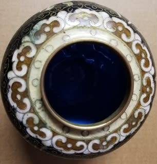 VINTAGE CHINESE CLOISONNE DRAGON + PEARL GINGER JAR AND LID 80X80MM - SOME NIKS SEE PHOTOS