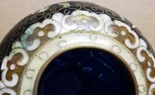 VINTAGE CHINESE CLOISONNE DRAGON + PEARL GINGER JAR AND LID 80X80MM - SOME NIKS SEE PHOTOS
