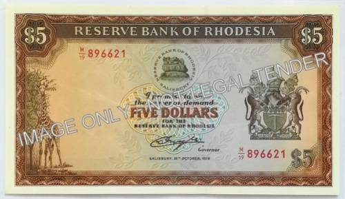 RHODESIA 1978 5 DOLLARS EF RHODES WATERMARK
