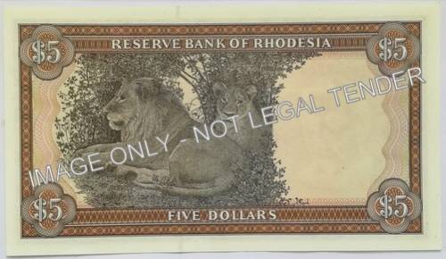 RHODESIA 1978 5 DOLLARS EF RHODES WATERMARK