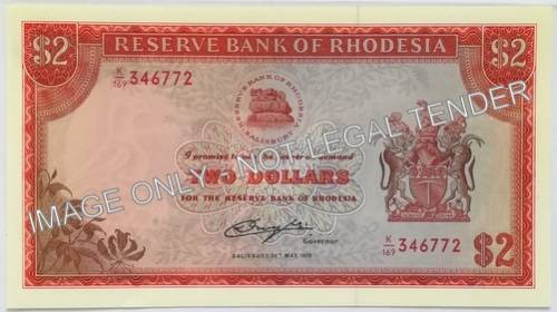 RHODESIA 1979 2 DOLLARS EF BIRD WATERMARK