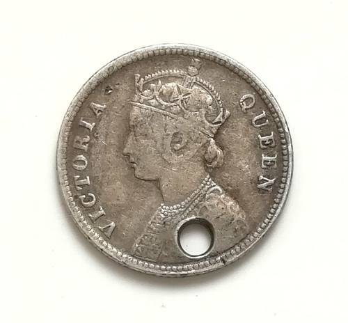 INDIA BRITISH 1862 1/4 RUPEE - HOLE - **RARE**