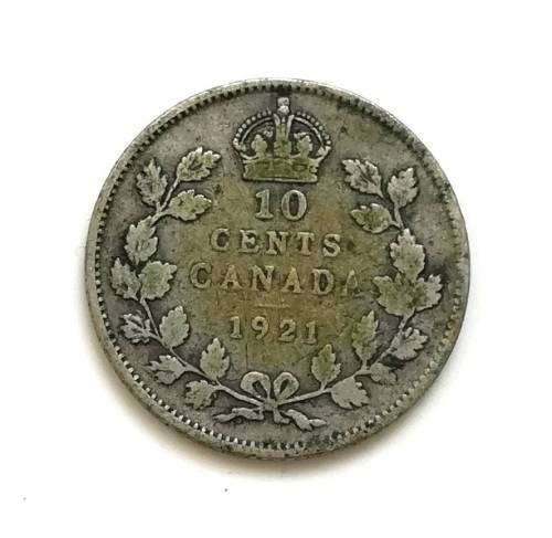 CANADA 1921 SILVER 10 CENTS COIN