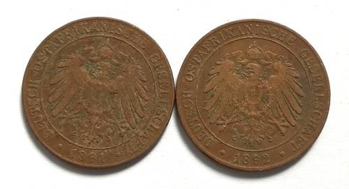 GERMAN EAST AFRICA 1891 + 1892 PESA (2 COINS)