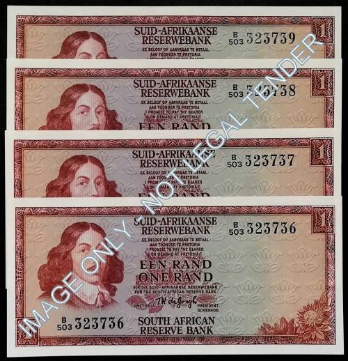 T W DE JONGH 1 RAND 3 RD ISSUE EF (4 NOTES SEQUENCE)