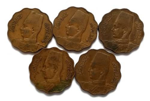 EGYPT FAROUK 5 MILLIEMES (5 COINS)