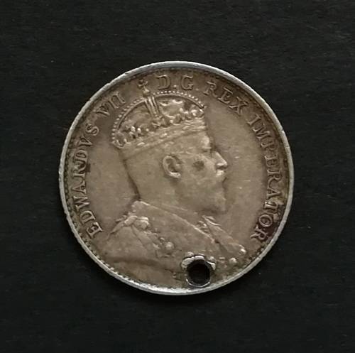 CANADA 1905 SILVER 5 CENTS **HOLE**