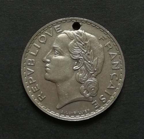 FRANCE 1933 5 FRANCS NICKEL **HOLE**