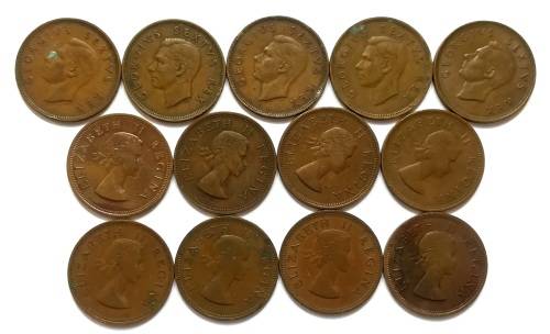 UNION 1948 TO 1960 PENNY ALL DATES (13 COINS)