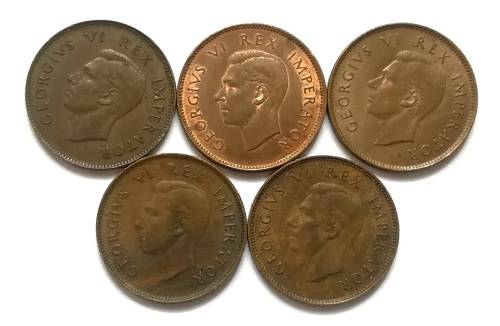 UNION 1942 TO 1946 1/4  PENNY ALL DATES  (5 COINS)