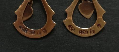 9CT GOLD DROP EARRINGS WITH HEARTS 24 X  14MM 0.72 GRAMS