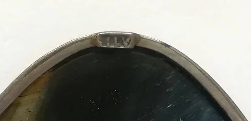 STERLING SILVER AND BLUE TIGER`S EYE BROOCH 32X45MM