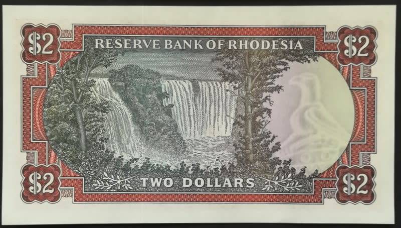 RHODESIA 1979 2 DOLLAR NOTE BIRD WATERMARK EF+