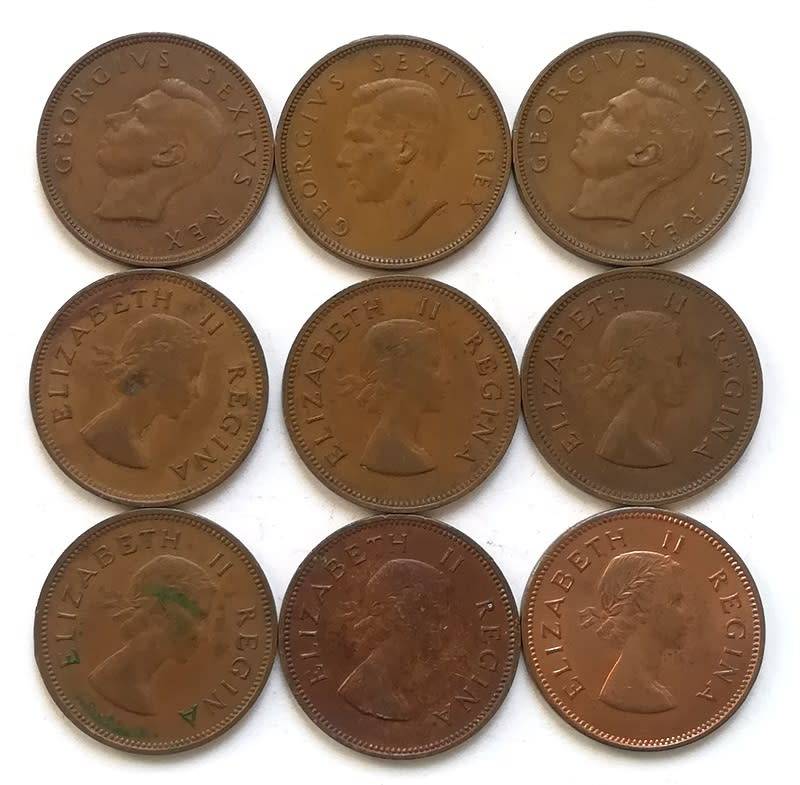 UNION 1950 TO 1960 HALF PENNY *ALL DATES* NO 54 + 56 (9 COINS*