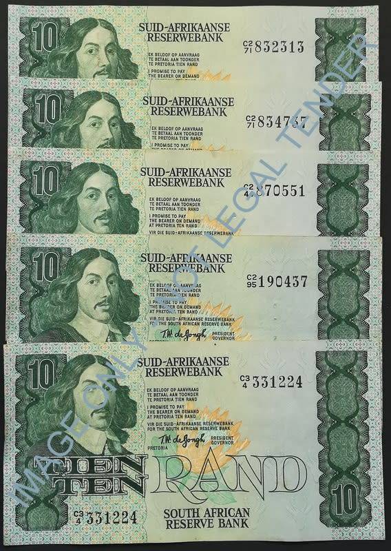 T W DE JONGH 10 RAND 4TH ISSUE (5 NOTES) **BID PER NOTE**