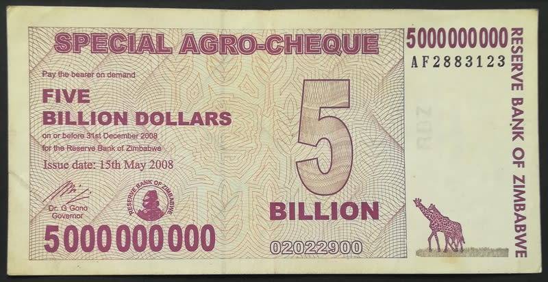 ZIMBABWE 2008   5 BILLION DOLLARS SPECIAL AGRO CHEQUE