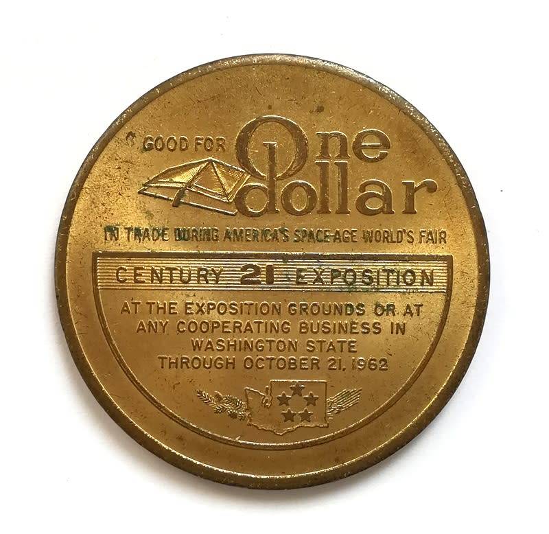 1962 USA SPACE-AGE WORLDS FAIR 1 DOLLAR TOKEN 40MM