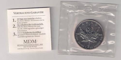 Canadian 1oz Fine Silver Maple Leaf 5 Dollar Coin - Proof with Certificate