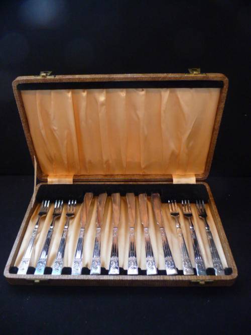 Twelve Piece EPNS Fruit Set in Original Box - Beautifully Toned , Never Used