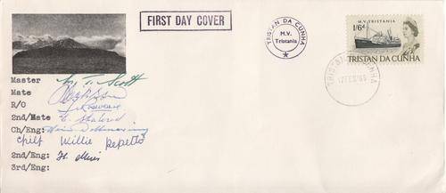 Tristan da Cunha FDC 1965 with signatures of crew members from MV Tristana - as per photo