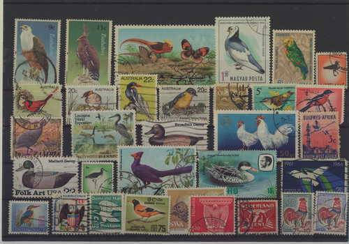 Lot of 32 bird themed stamps