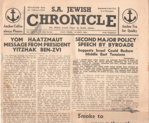 SA Jewish Chronicle 7 May 1954 newspaper