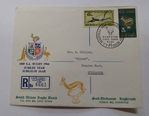 South Africa 1964 Rugby Jubilee first day cover with Rugby brand stamps