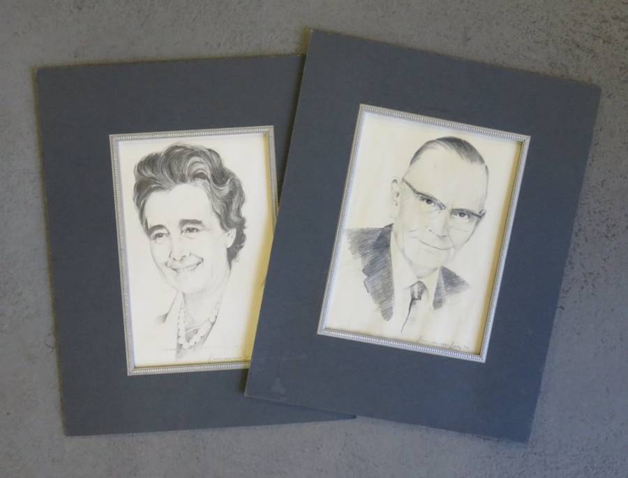 Pair of Riaan van den Berg 1974 Portrait Sketches of well known Gauteng music teacher and his wife