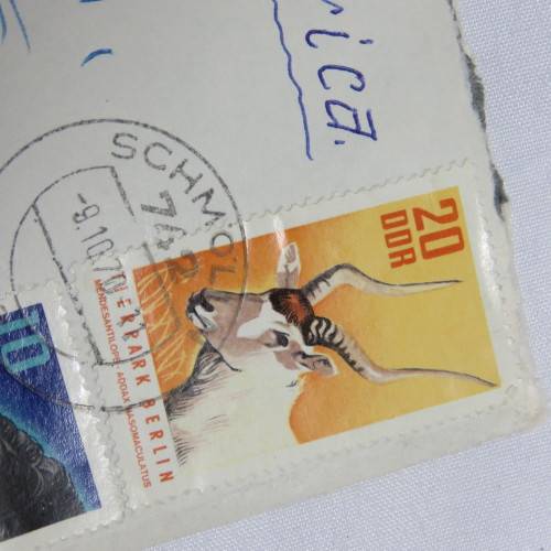 Airmail cover from Schmolln, DDR to Paarl, South Africa with airmail tag and Par Avion ink cancel