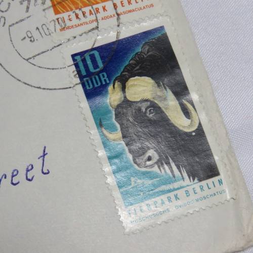 Airmail cover from Schmolln, DDR to Paarl, South Africa with airmail tag and Par Avion ink cancel