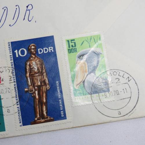 Airmail cover from Schmolln, DDR to Paarl, South Africa with airmail tag and Par Avion ink cancel