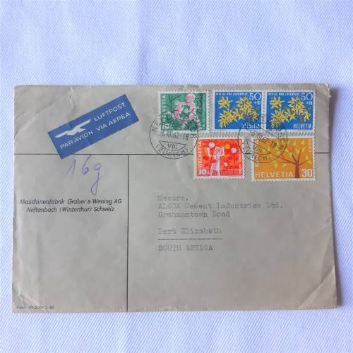 Airmail cover from Neftenbach, Zurich to Port Elizabeth, South Africa - Dated 6 December 1918