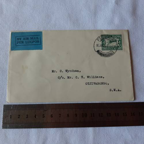 Airmail cover from Pietersburg to Otjiwarongo, SWA - 30 January 1932 - With 4d Suid-Afrika stamp