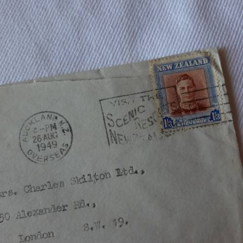 Airmail cover from Auckland, New Zealand to London, England with 1/3 New Zealand stamp