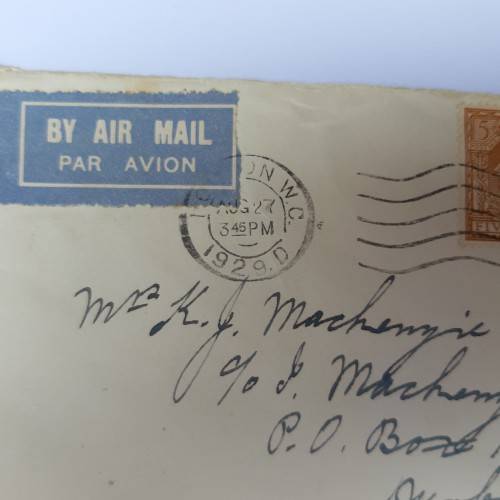 Airmail cover from London, England to Natal, South Africa - 27 August 1929 - With 5 1/2 rated stamps