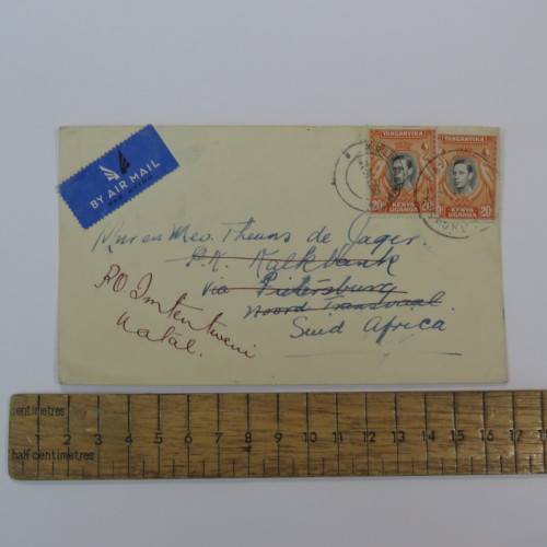 Airmail cover from Thompson`s Fall to Pietersburg, South Africa