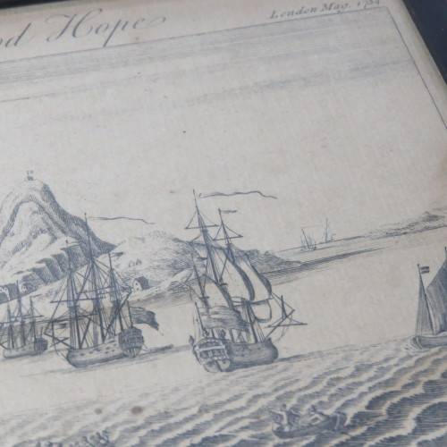 London Mag 1754 copper engraving etching of the Cape of Good Hope - framed