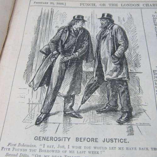1886 Bound volume of Punch magazine - some damage