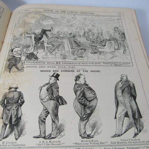 1886 Bound volume of Punch magazine - some damage